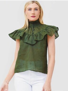 FRAME Ruffle Flounce Top XS Green
